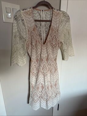 Ivory Lace Dress with Nude Underlay